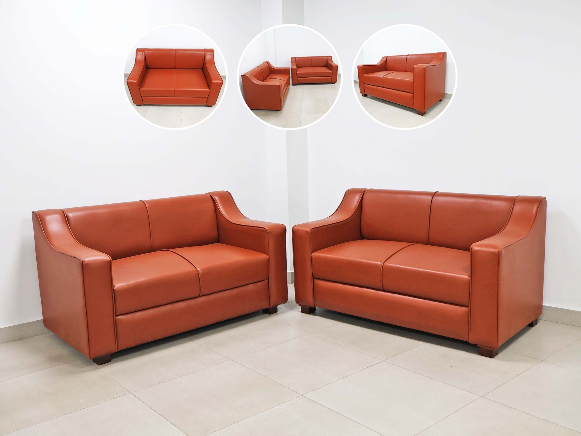 Picture of Faux Leather Sofa Set for Living Room Furniture | 2 Seater Sofa Set | 4 Seater Sofa | Sofa for Home & Office | Waiting Room Sofa | Pre-Assembled Color:- Orange
