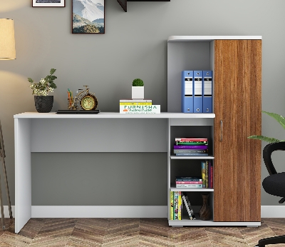 Picture of Mallium Engineered Wood Study & Computer Table, Home Office Work Desk with Locker Cabinet 3 Shelf Storage for Book & File Reading Table 50/42''