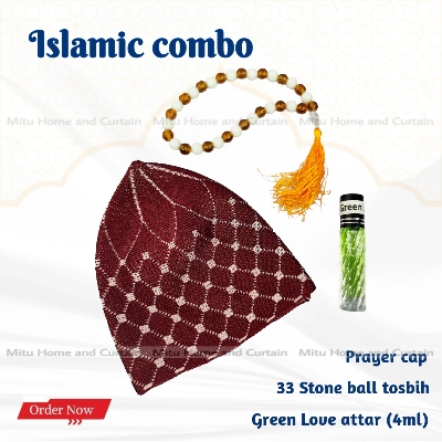 Picture of Ramadan Islamic Combo Set Tupi 33 ball stone tosbih Attar Green love