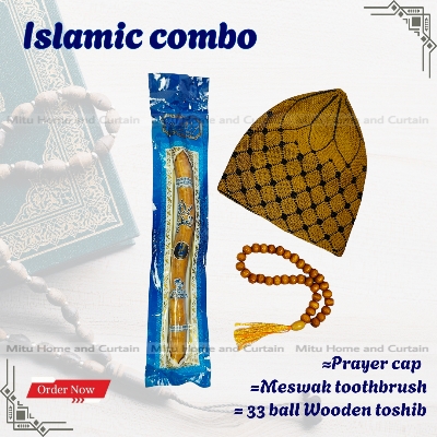 Picture of Ramadan Islamic Combo Set Tupi 33 ball Wodden tosbih Meswak