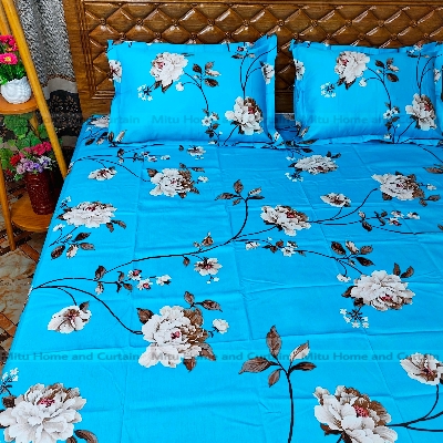 Picture of Primium King size Twill cotton Bedsheet with Pillow cover Chador set twill cotton  7.5×8.25feet Full cotton fabric Green ,  Fluorescent Green  , Cream