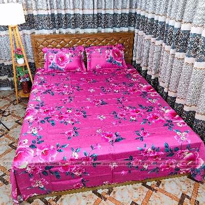 Picture of Primium King size Twill cotton Bedsheet with Pillow cover Chador set twill cotton  7.5×8.25feet Full cotton fabric Green ,  Fluorescent Green  , Cream