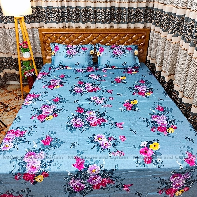 Picture of Primium King size Twill cotton Bedsheet with Pillow cover Chador set twill cotton  7.5×8.25feet Full cotton fabric Green ,  Fluorescent Green  , Cream