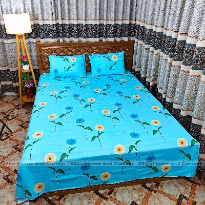 Picture of Primium King size Export Twill cotton Bedsheet with Pillow cover Chador set Export twill cotton  7.5×8.25feet Full cotton fabric Green ,  Fluorescent Green  , Cream