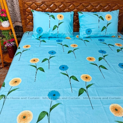 Picture of Primium King size Export Twill cotton Bedsheet with Pillow cover Chador set Export twill cotton  7.5×8.25feet Full cotton fabric Green ,  Fluorescent Green  , Cream