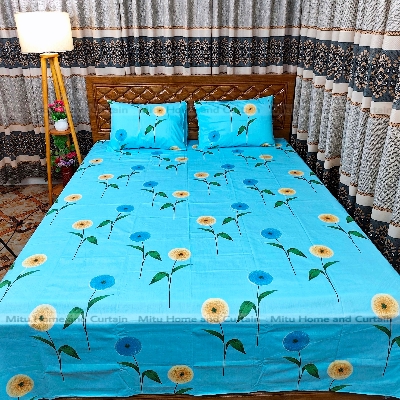 Picture of Primium King size Export Twill cotton Bedsheet with Pillow cover Chador set Export twill cotton  7.5×8.25feet Full cotton fabric Green ,  Fluorescent Green  , Cream