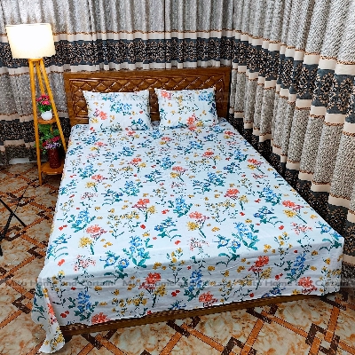 Picture of Primium King size Export Twill cotton Bedsheet with Pillow cover Chador set Export twill cotton  7.5×8.25feet Full cotton fabric Green ,  Fluorescent Green  , Cream