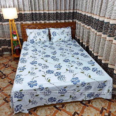 Picture of Primium King size Export Twill cotton Bedsheet with Pillow cover Chador set Export twill cotton  7.5×8.25feet Full cotton fabric Green ,  Fluorescent Green  , Cream