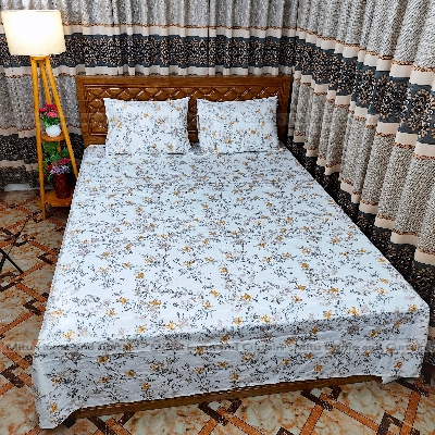 Picture of Primium King size Export Twill cotton Bedsheet with Pillow cover Chador set Export twill cotton  7.5×8.25feet Full cotton fabric Green ,  Fluorescent Green  , Cream