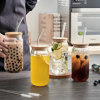 Picture of New 540ml Glass cup new high borosilicate coffee cup glass water cup cold drink cola beverage cup milk tea milk single layer cup (White)