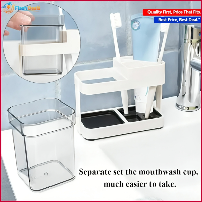 Picture of 1\ 2 CUPS With 1 TOOTHBRUSH HOLDER TOOTHPASTE STORAGE STAND (Multicolor)