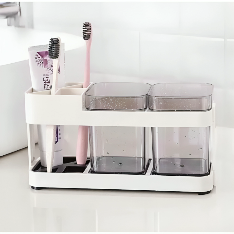 Picture of 1\ 2 CUPS With 1 TOOTHBRUSH HOLDER TOOTHPASTE STORAGE STAND (Multicolor)