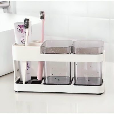 Picture of 1\ 2 CUPS With 1 TOOTHBRUSH HOLDER TOOTHPASTE STORAGE STAND (Multicolor)