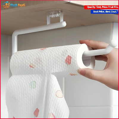 Picture of Kitchen Tissue Holder Hanging Toilet Roll Paper Towel Holder Rack Kitchen Bathroom Cabinet Door Hook Holder Organizer (White)