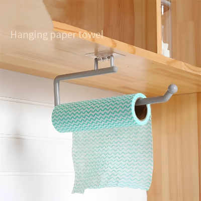 Picture of Kitchen Tissue Holder Hanging Toilet Roll Paper Towel Holder Rack Kitchen Bathroom Cabinet Door Hook Holder Organizer (White)