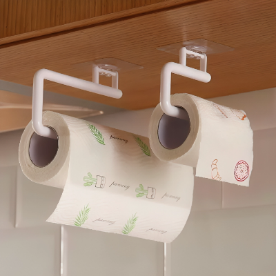 Picture of Kitchen Tissue Holder Hanging Toilet Roll Paper Towel Holder Rack Kitchen Bathroom Cabinet Door Hook Holder Organizer (White)
