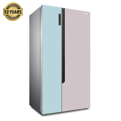 Picture of VISION Side By Side Glass Door Frost Refrigerator RE-566 Liter Blue & Pink