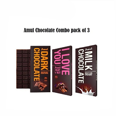 Picture of Amul 3 Flavour Chocolate Combo Pack Total 450gm 150gm Each Dark, Milk, Fruit N Nut