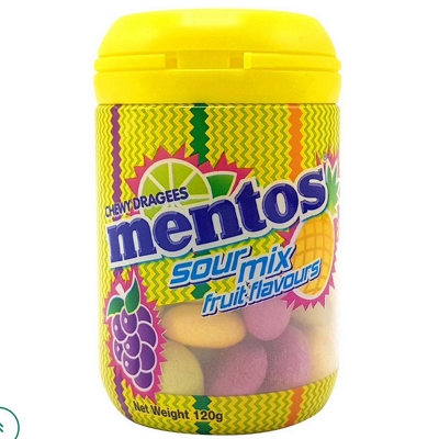 Picture of Mentos Sour Mix Fruit Flavours Chewy Dragees Bottle 120g