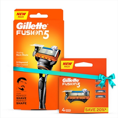 Picture of Gillette Fusion 5 Razor and Blade 4pcs with Styling Black Blade & 5 Diamond Like Coated Blades combo