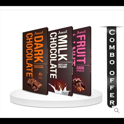 Picture of Combo of Amul Dark, Milk, Fruit N Nut Chocolate - 150 gm pack of 3