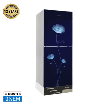 Picture of VISION Glass Door Refrigerator RE-252 Liter Blue Peony Flower Bottom Mount 