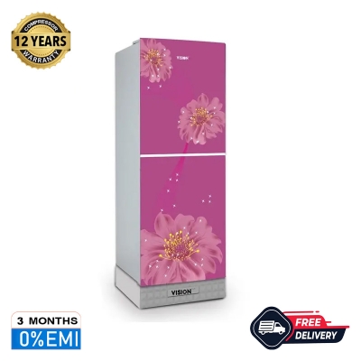 Picture of VISION Glass Door Refrigerator RE-180L Pink Juhua Flower Top Mount 