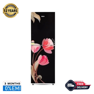 Picture of VISION Glass Door Refrigerator RE-252L Pink Tulip Black Bottom Mount 