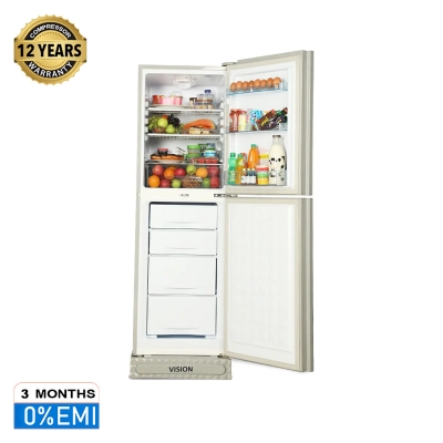 Picture of VISION Glass Door Refrigerator RE-252L Mirror Blue Flower Bottom Mount