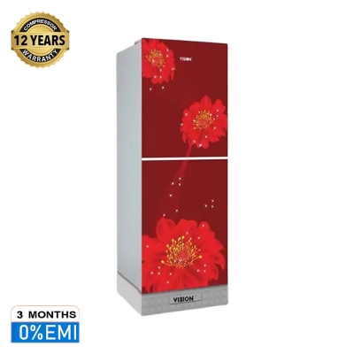 Picture of VISION Glass Door Bottom Mount Refrigerator RE-216L Red Juhua Flower 