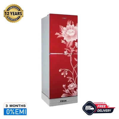 Picture of VISION Glass Door Top Mount Refrigerator RE-200 Litre Lotus Flower Maroon 