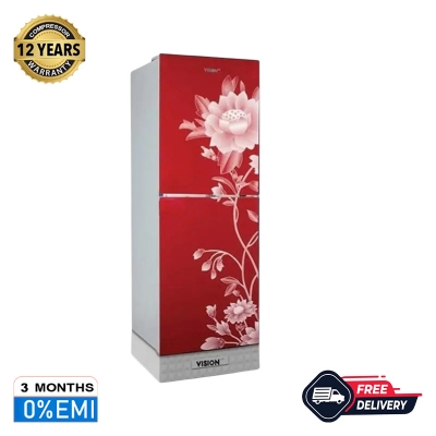 Picture of VISION Glass Door Refrigerator RE-262 Litre Lotus Flower Maroon Top Mount 