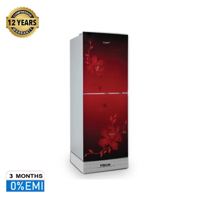 Picture of VISION Glass Door Top Mount with Fabulous Ultra-Modern Glass Door Design Refrigerator RE-217 Liter Pink Flower