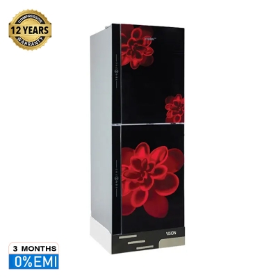 Picture of VISION Glass Door Refrigerator RE-356 Liter Red Flower Top Mount 