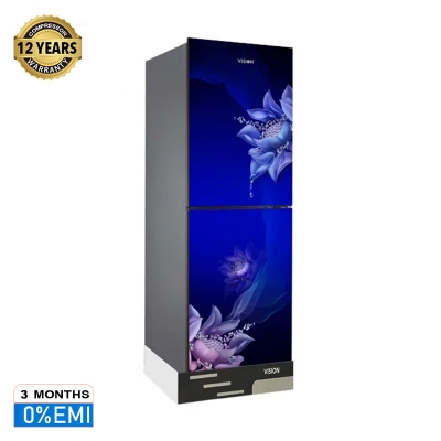 Picture of VISION Glass Door Refrigerator RE-217 Liter Digital Blue Flower Top Mount 