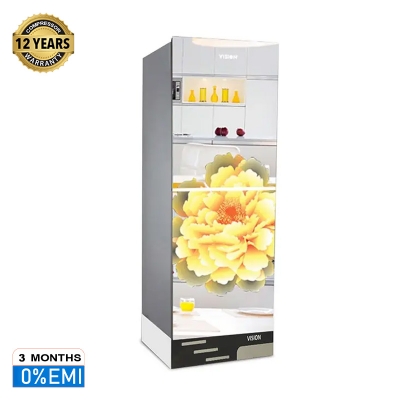 Picture of VISION Glass Door Refrigerator RE-217 Liter Mirror Blooming Flower Top Mount