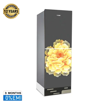 Picture of VISION Glass Door Refrigerator RE-200 Liter Mirror Blooming Flower Top Mount 