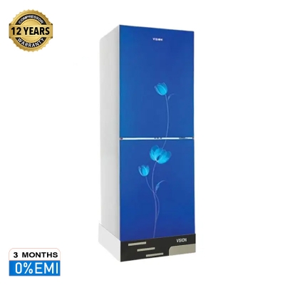 Picture of VISION Glass Door Refrigerator RE-185 Liter Blue Flower Bottom Mount 