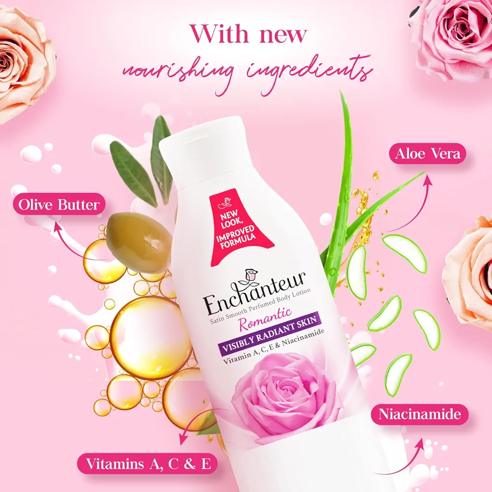 Picture of International Malaysian product Enchanteur Perfume Body lotion Romantic Satin Smooth Aloe vera & Olive butter for used male /male 250 Ml