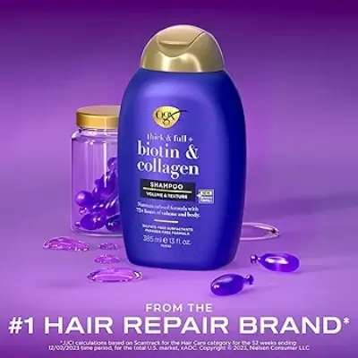 Picture of International USA Product OGX thik & Full Biotin & Collagen Shampoo Used For male/female 385 Ml