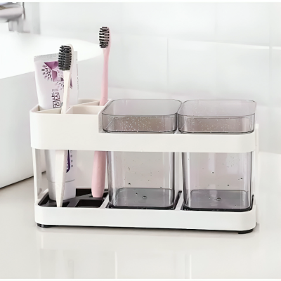 Picture of 1\ 2 CUPS With 1 TOOTHBRUSH HOLDER TOOTHPASTE STORAGE STAND (Multicolor)