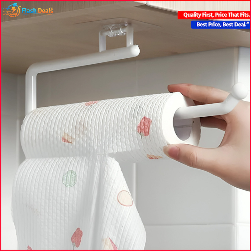 Picture of Kitchen Tissue Holder Hanging Toilet Roll Paper Towel Holder Rack Kitchen Bathroom Cabinet Door Hook Holder Organizer (White)