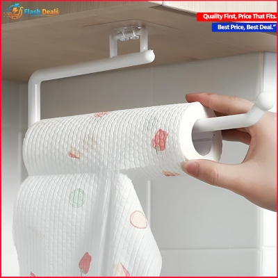 Picture of Kitchen Tissue Holder Hanging Toilet Roll Paper Towel Holder Rack Kitchen Bathroom Cabinet Door Hook Holder Organizer (White)