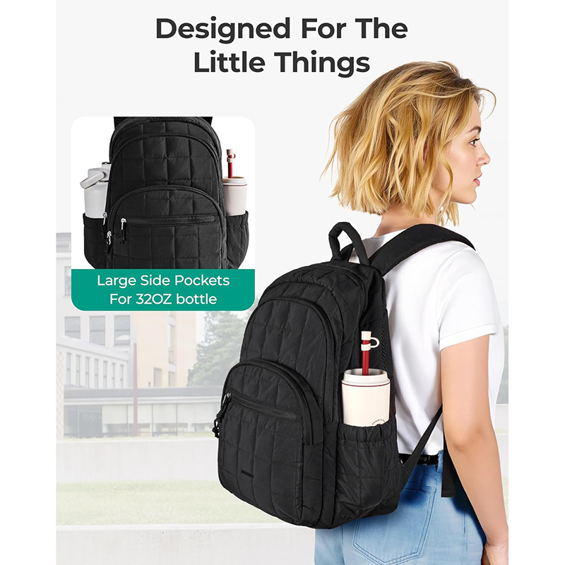 Picture of BAGSMART College Laptop Backpack, Travel Backpack for Women, Quilted Casual Daypack, Water-Resistant Bookbag for 15.6 Inch Laptop, Black