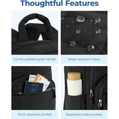 Picture of BAGSMART College Laptop Backpack, Travel Backpack for Women, Quilted Casual Daypack, Water-Resistant Bookbag for 15.6 Inch Laptop, Black