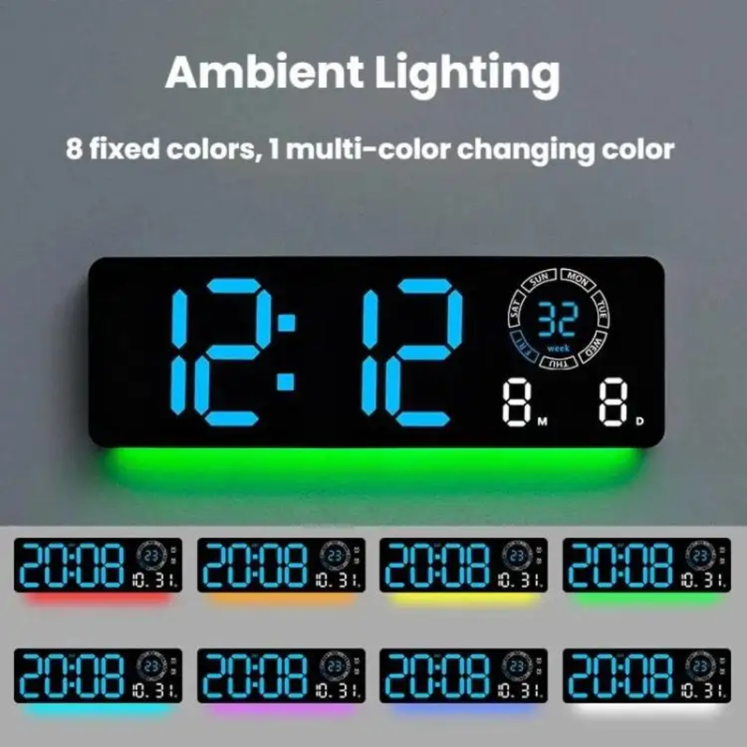 Picture of 16 Inch Large LED Wall Clock With RGB Night Light Remote Control Alarm Clock