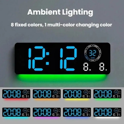 Picture of 16 Inch Large LED Wall Clock With RGB Night Light Remote Control Alarm Clock