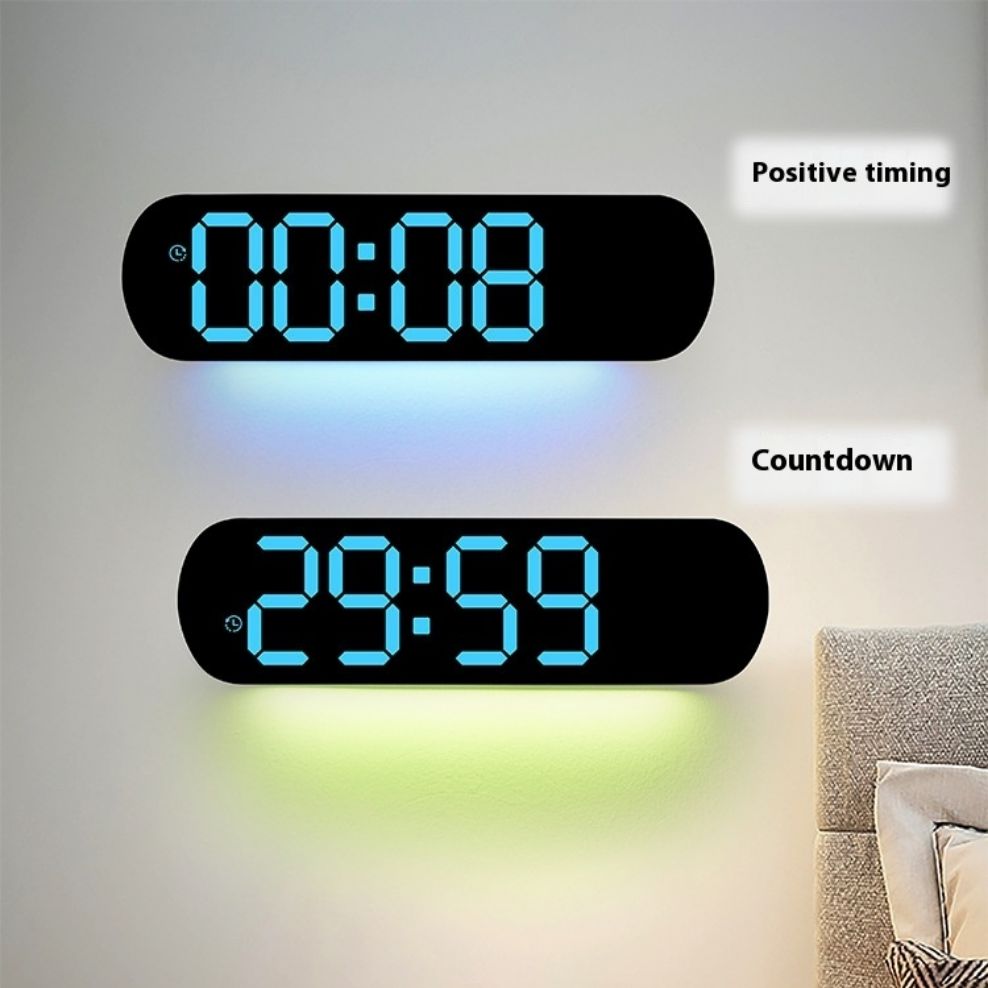Picture of 14" Oval LED Wall Clock with RGB Night Light Remote Control Alarm Clock