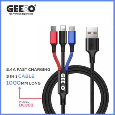 Picture of 3 in 1 USB data cable fast charging 2.4A supported fast charging cable for mobile phone by Doob Cart Multicolor