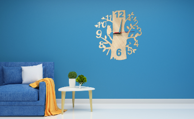 Picture of Wall Clock Tree Birds Shaped  tree with  wooden bird Laser Cut Designer Wooden Wall Clock color wooden and family black by Doob Cart Multicolor